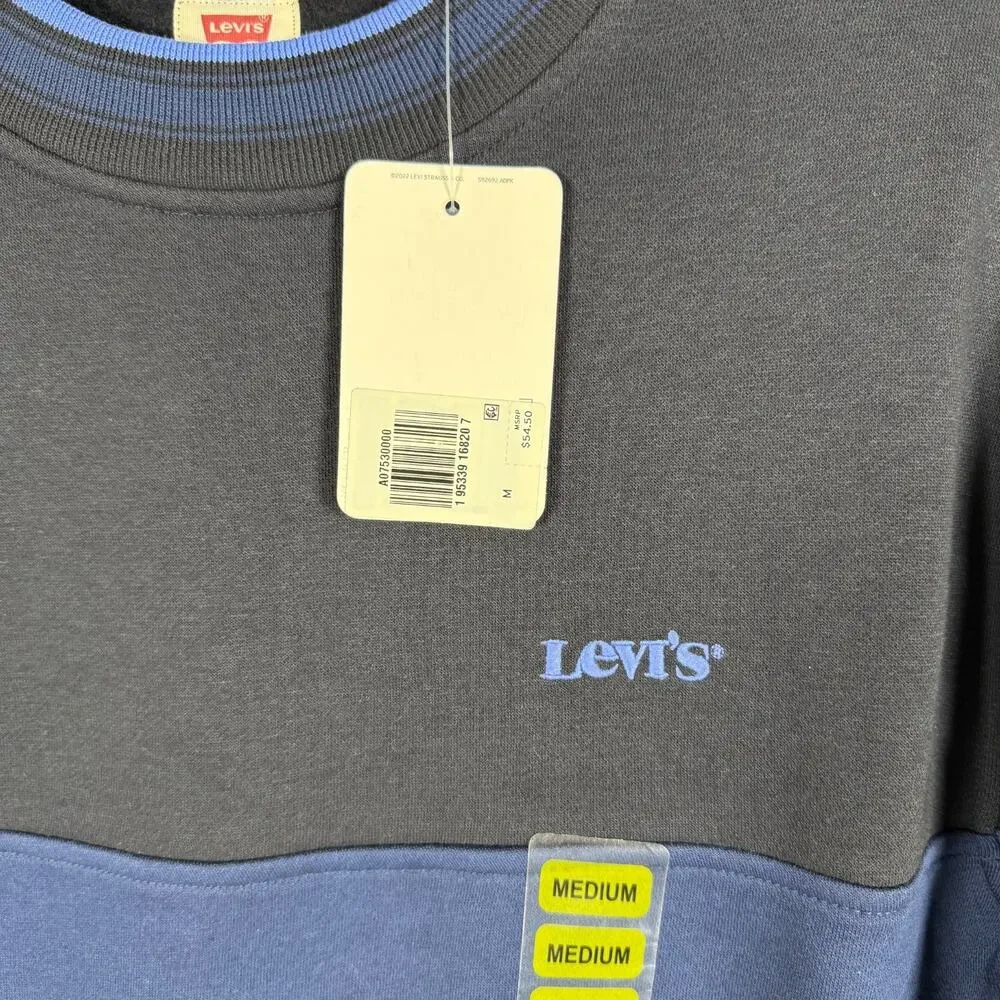 New Levi's Men's Crewneck Long Sleeve Fleece Sweatshirt Black Color Size M